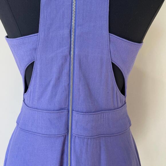 REBECCA TAYLOR Sleeveless Purple Linen Cutout Mini Fit Flare Dress Size 10 - Picture 7 of 13